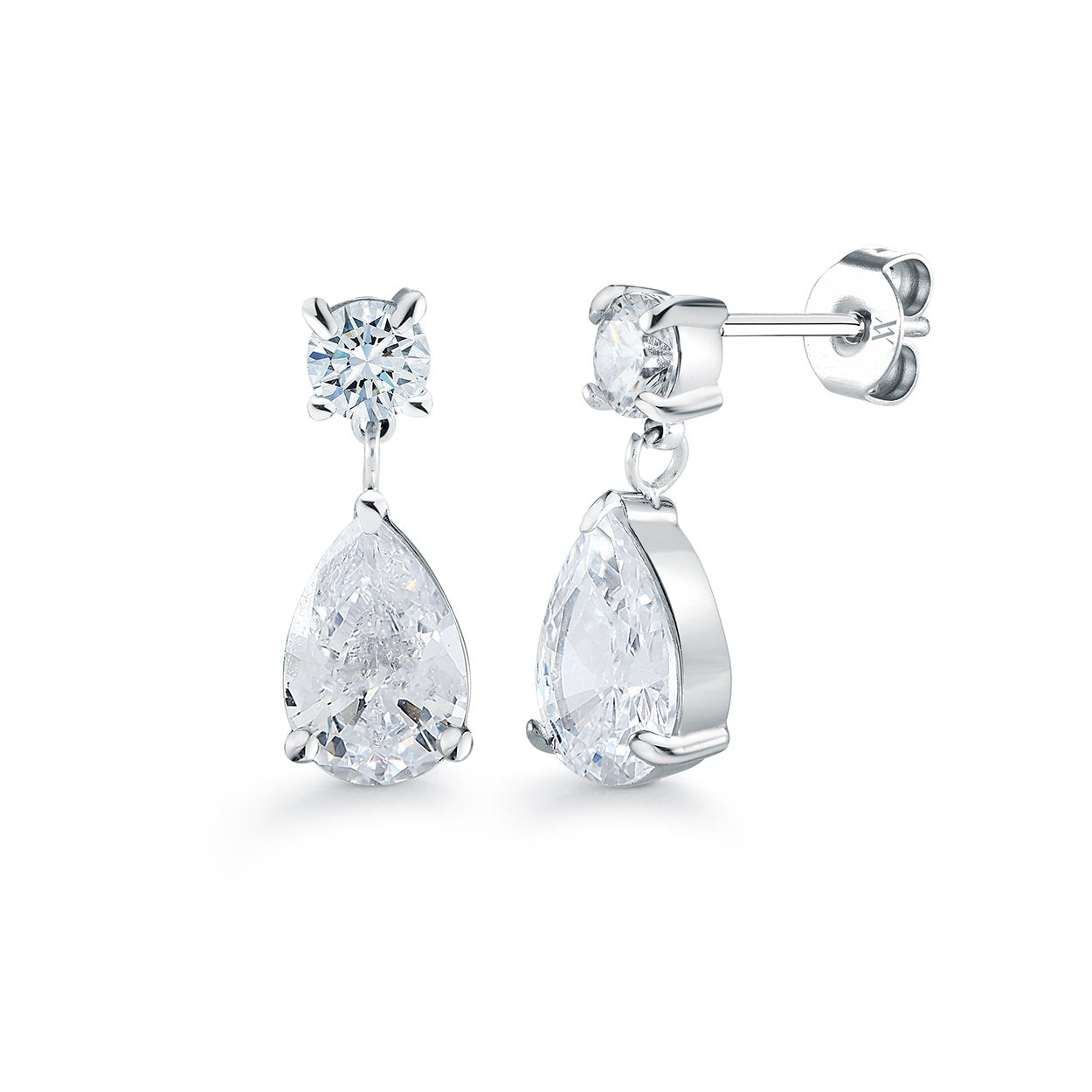 Veloria Stainless Steel Solitaire White CZ Pear Drop Stud Earrings (16x6MM)