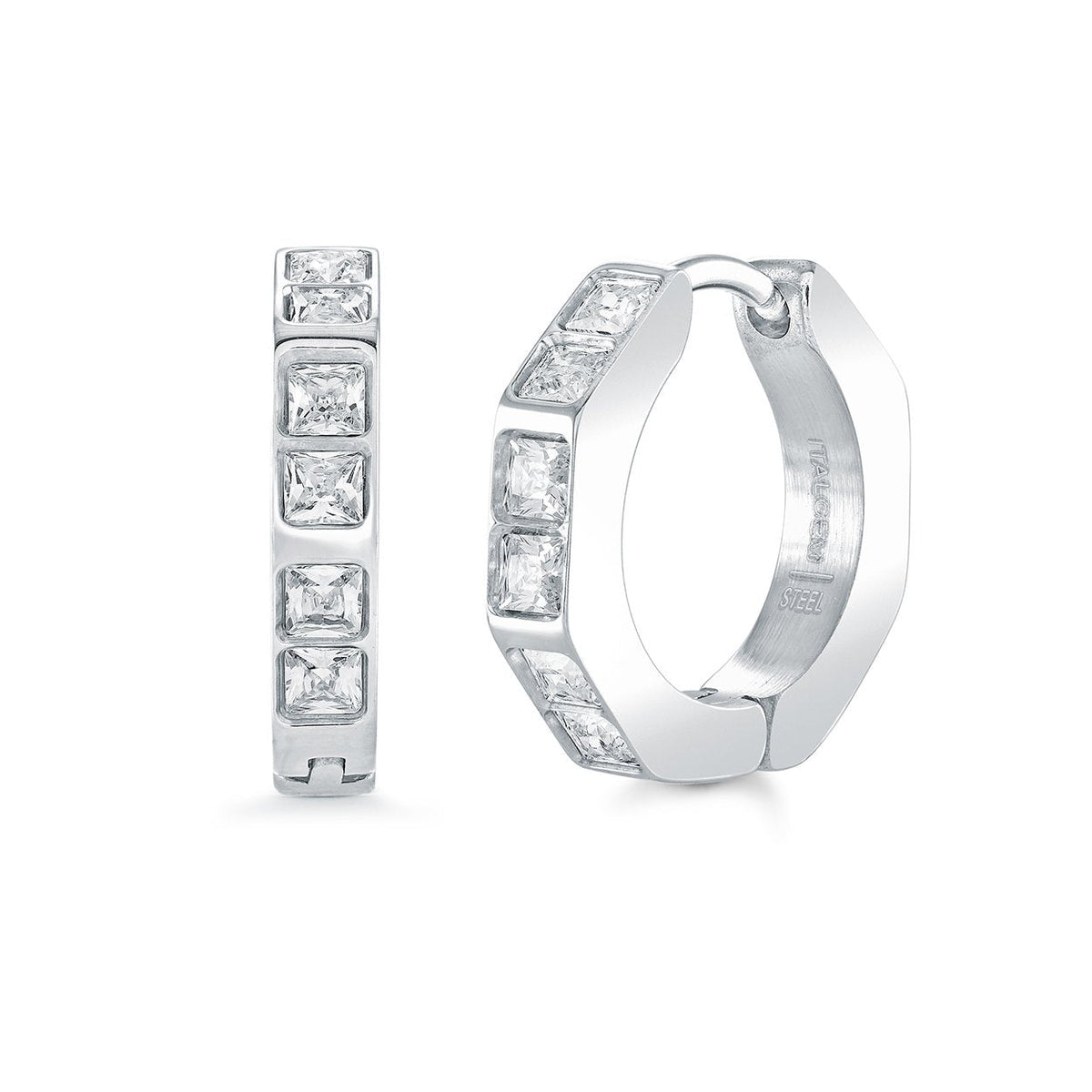 Heptagon Shaped CZ Huggie Hoops