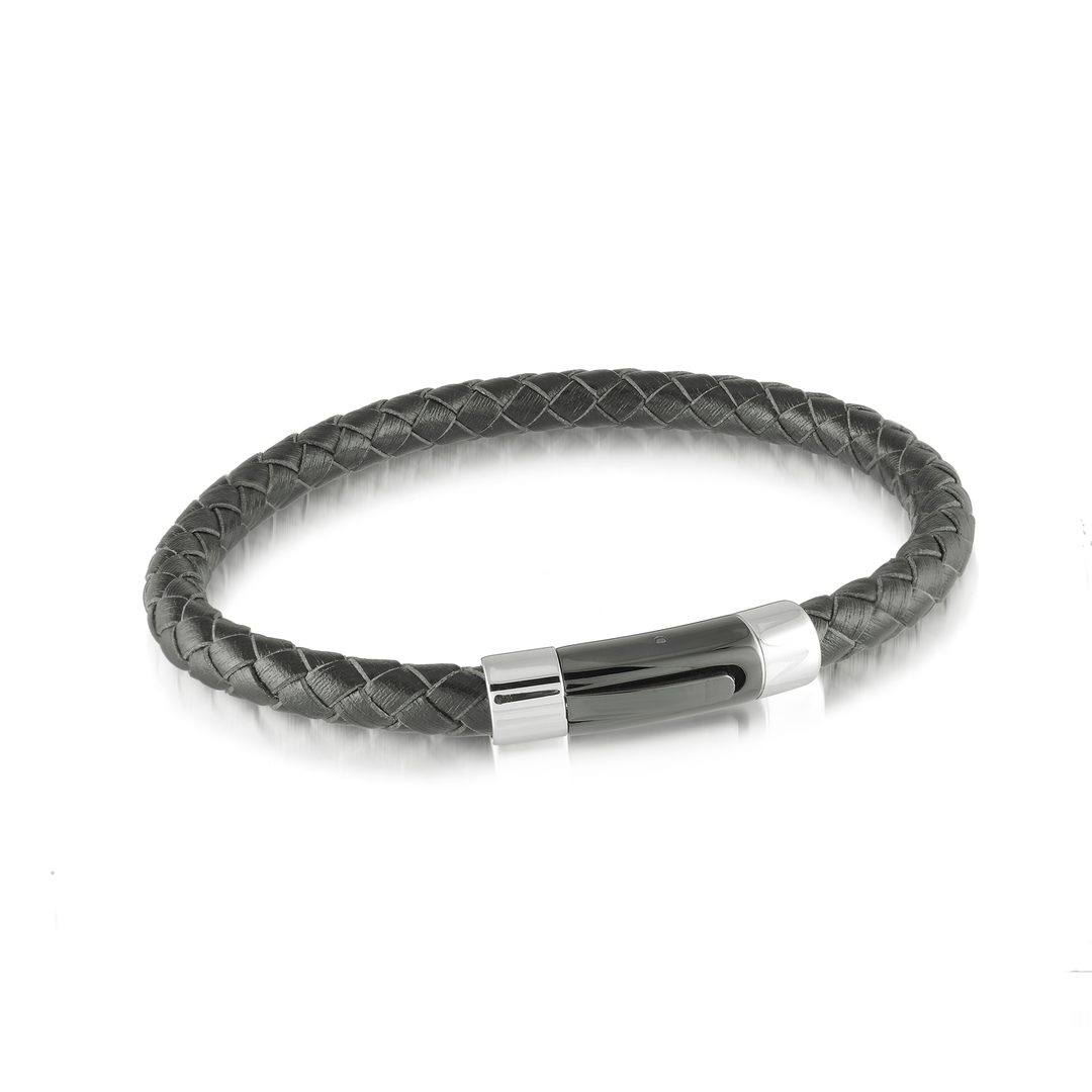 6MM Braided Leather Bracelet with Steel Clasp