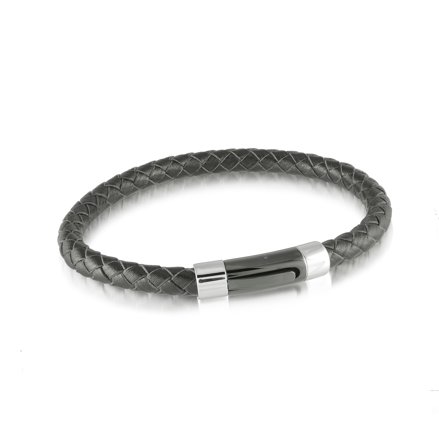 6MM Braided Leather Bracelet with Steel Clasp