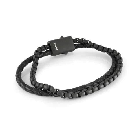 Italgem Steel Double Leather Braid & Wheat Link Bracelet, 8.0"