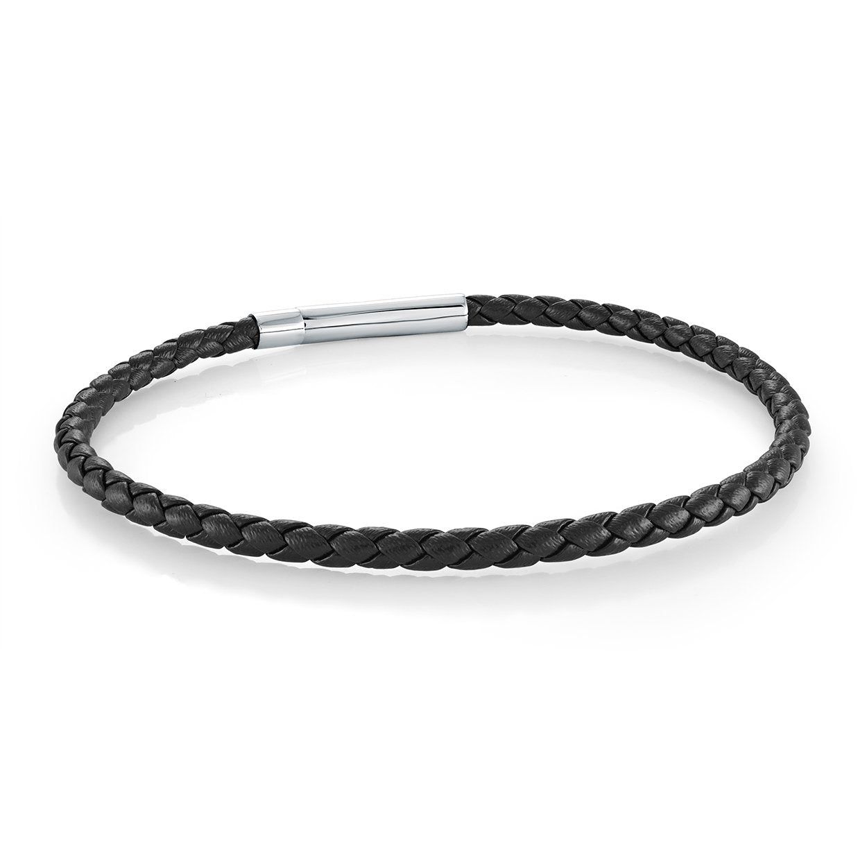 Italgem Steel 3MM Black Braided Leather Stacking Bracelet