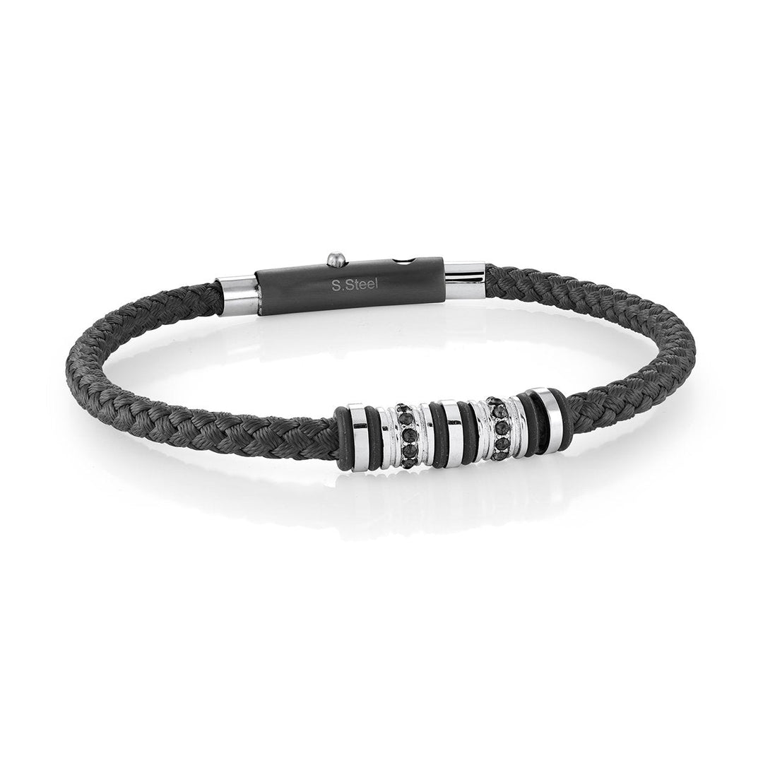 4MM Black Braided Leather Bracelet with Steel Bead