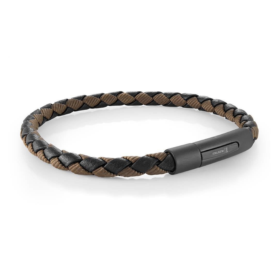5MM Black & Brown Braided Leather Bracelet, 8.2"