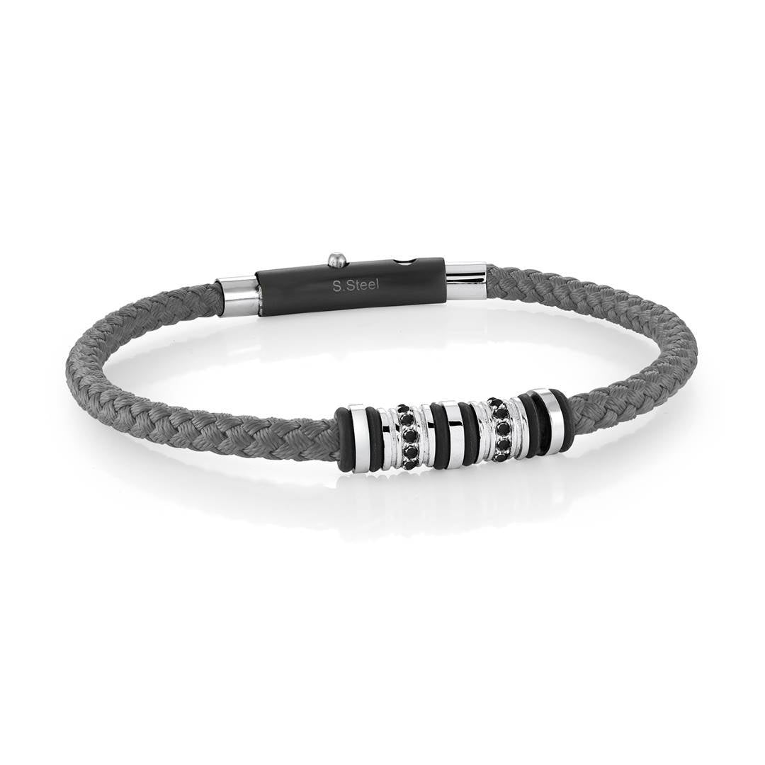 4.3MM Grey Braided Leather Bracelet with Decorative Bead