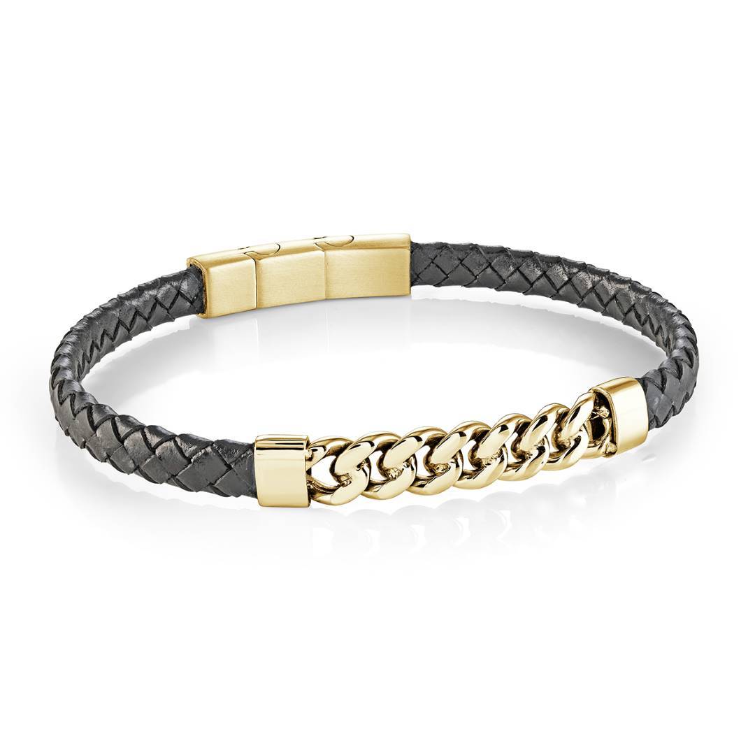 Baided Leather and Steel Yellow Curb Link Bracelet