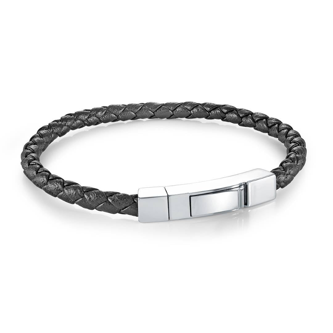 Jr. Collection Black Braided Leather Bracelet, 7"