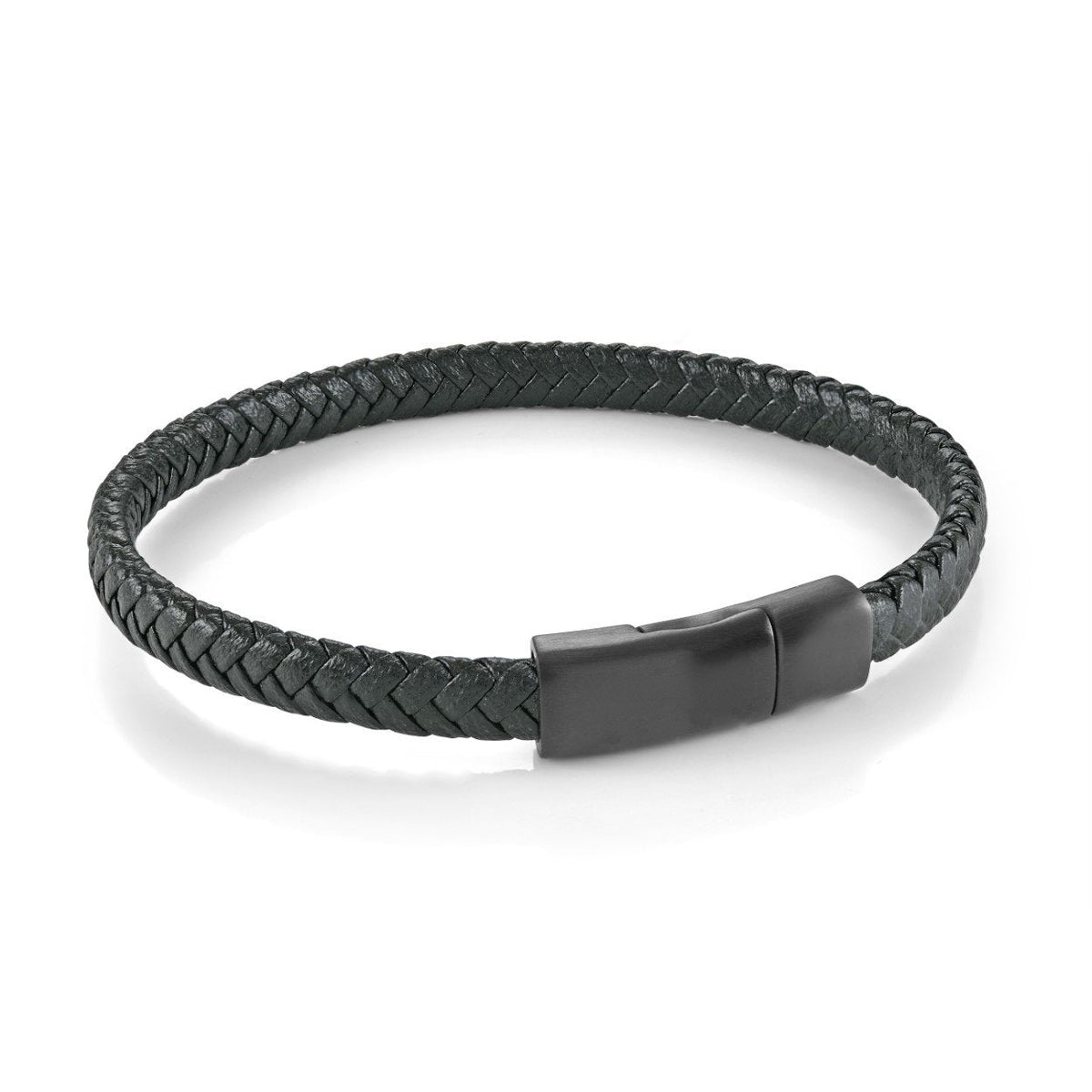 Jr. Collection 6mm Black Braided Leather Bracelet, 7"