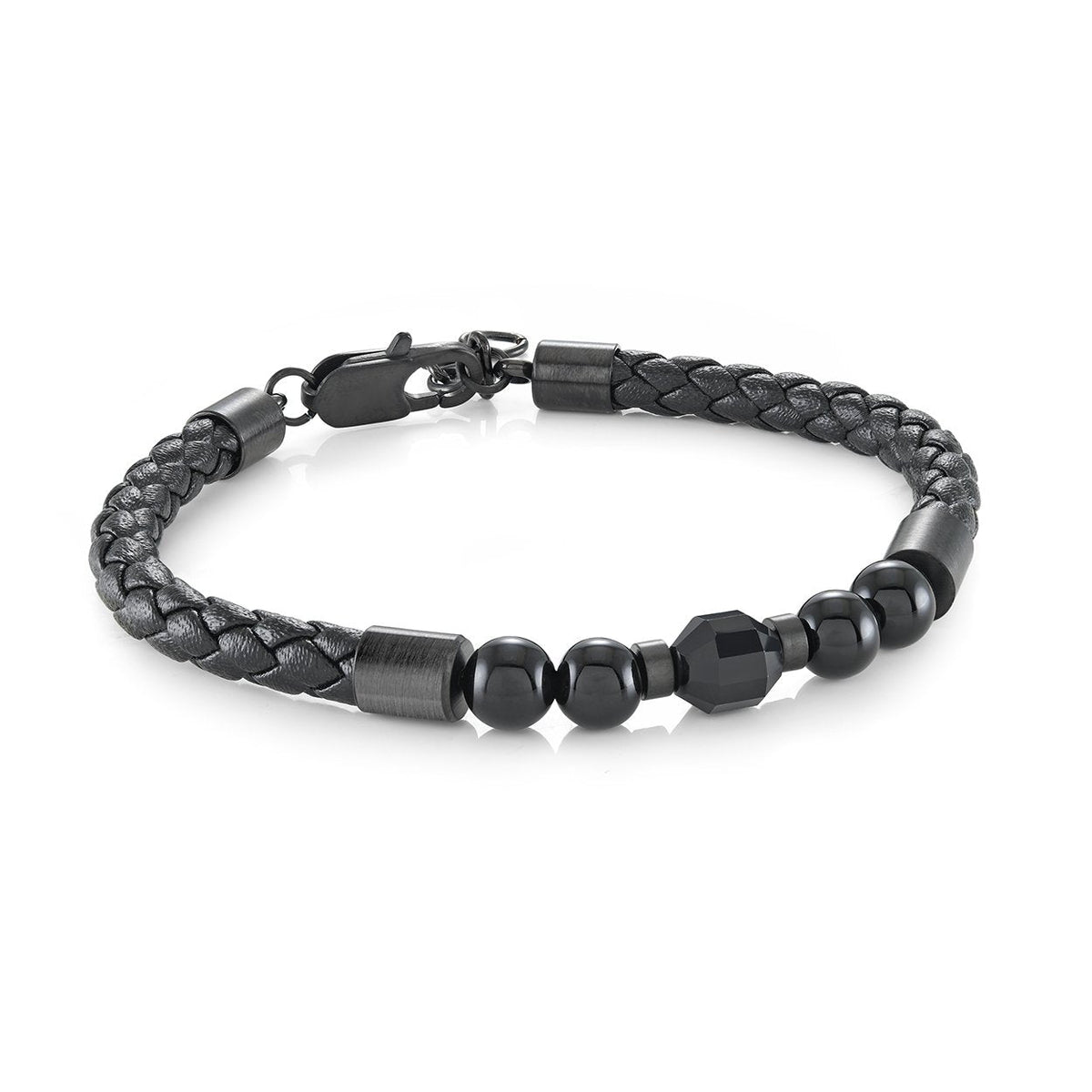 Black Braided Leather and Black Agate Beads