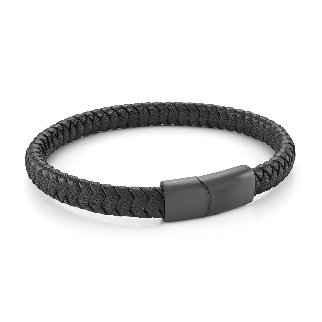 Leather and Nylon Braided 8mm Mens Bracelet