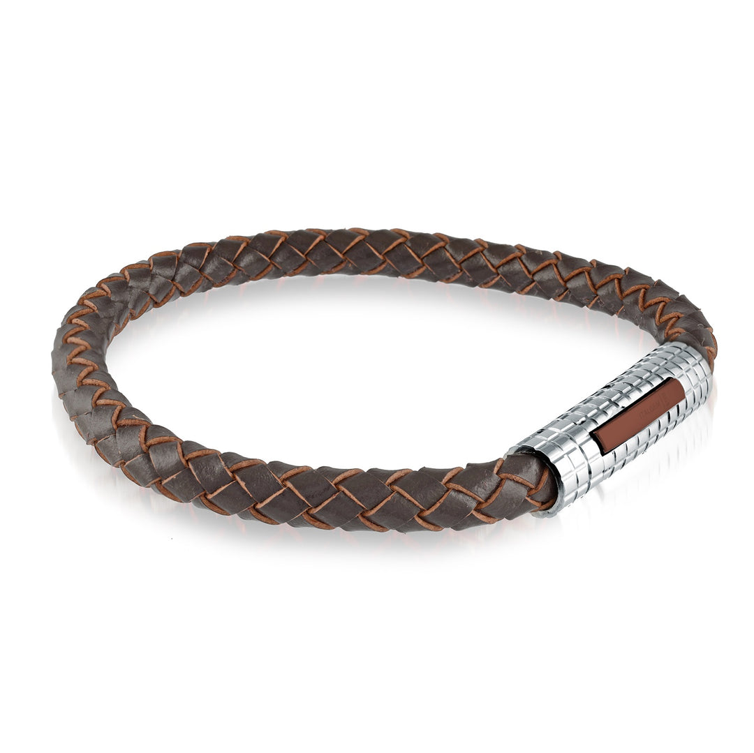 Brown Leather and Stainless Steel Bracelet