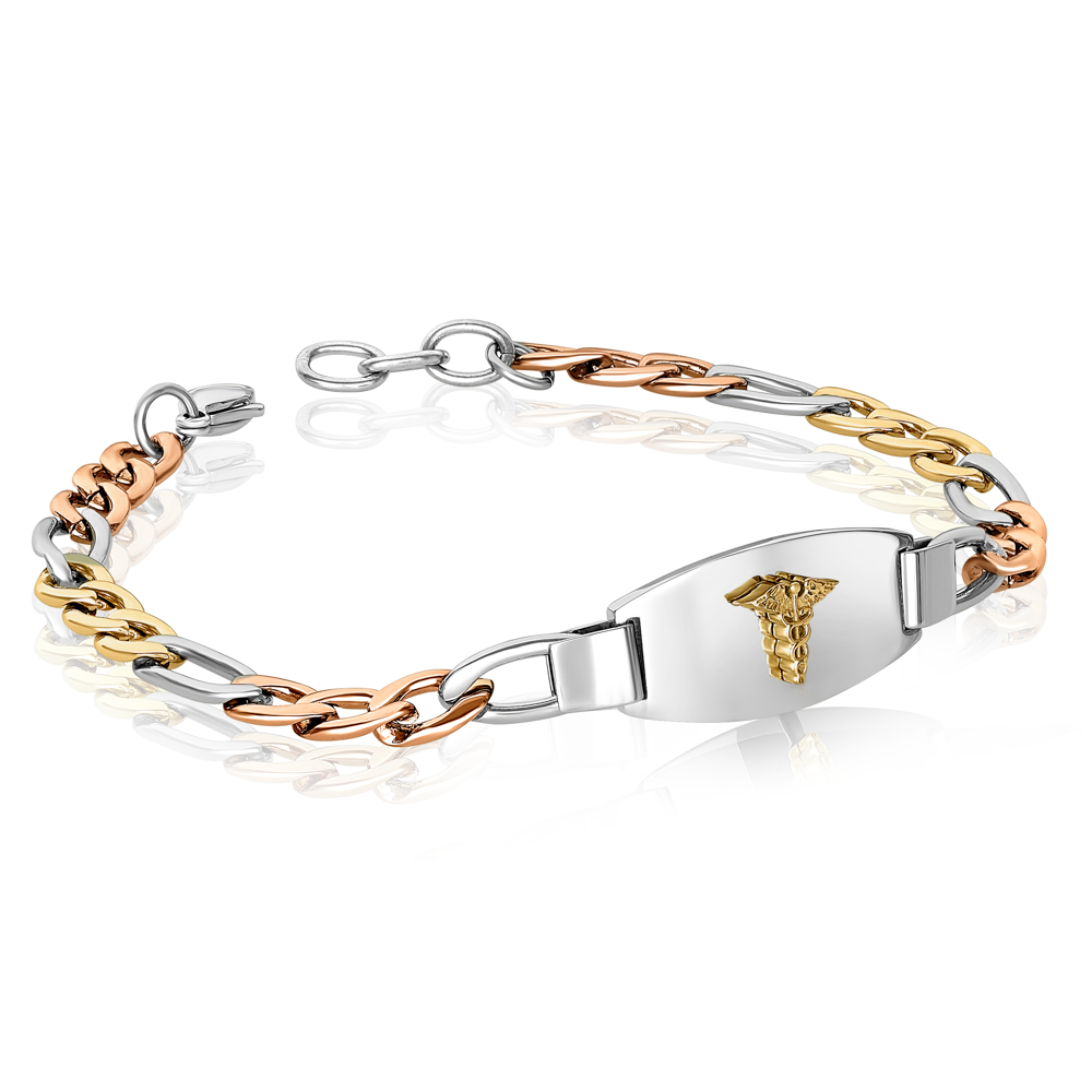 Medical Bracelet with Tri-Tone Figaro Bracelet