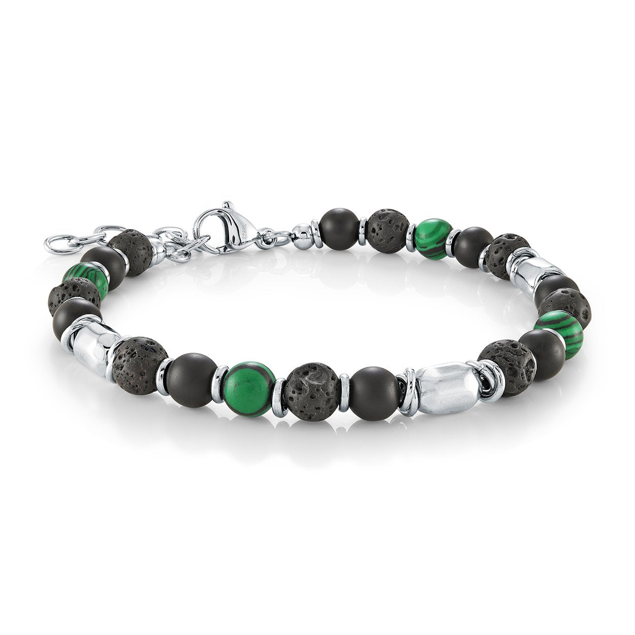 6MM Malachite and Onyx Lava Beaded Bracelet, 8.5"