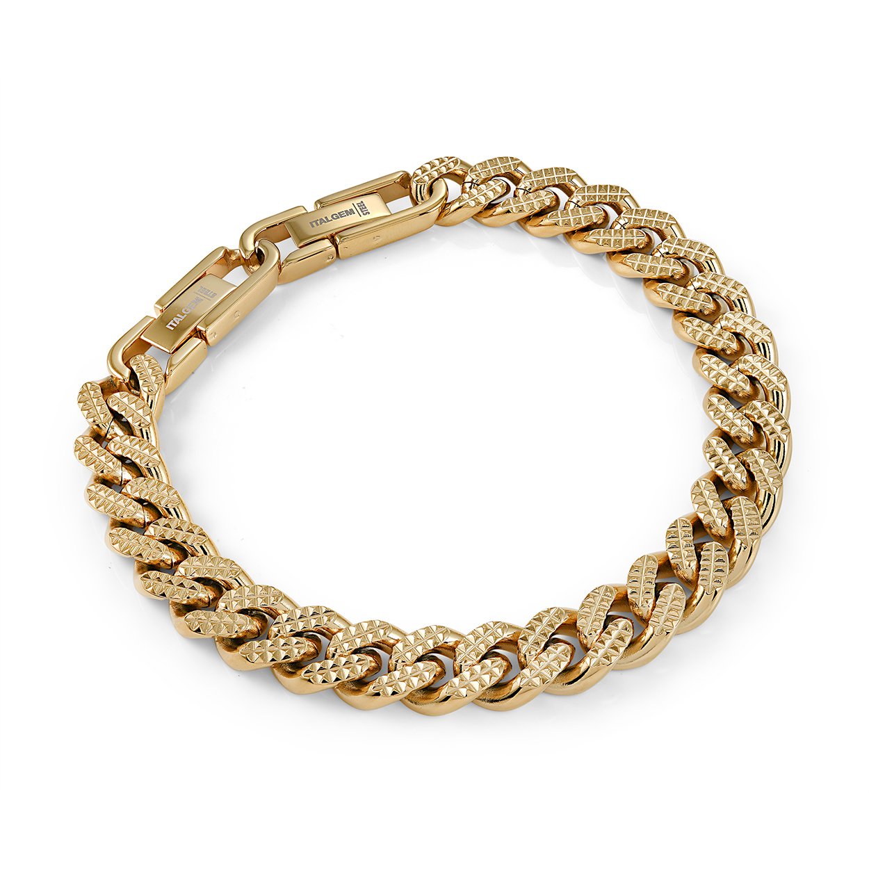 Italgem Steel 10MM Diamond Cut Gold IP Curb Link Bracelet