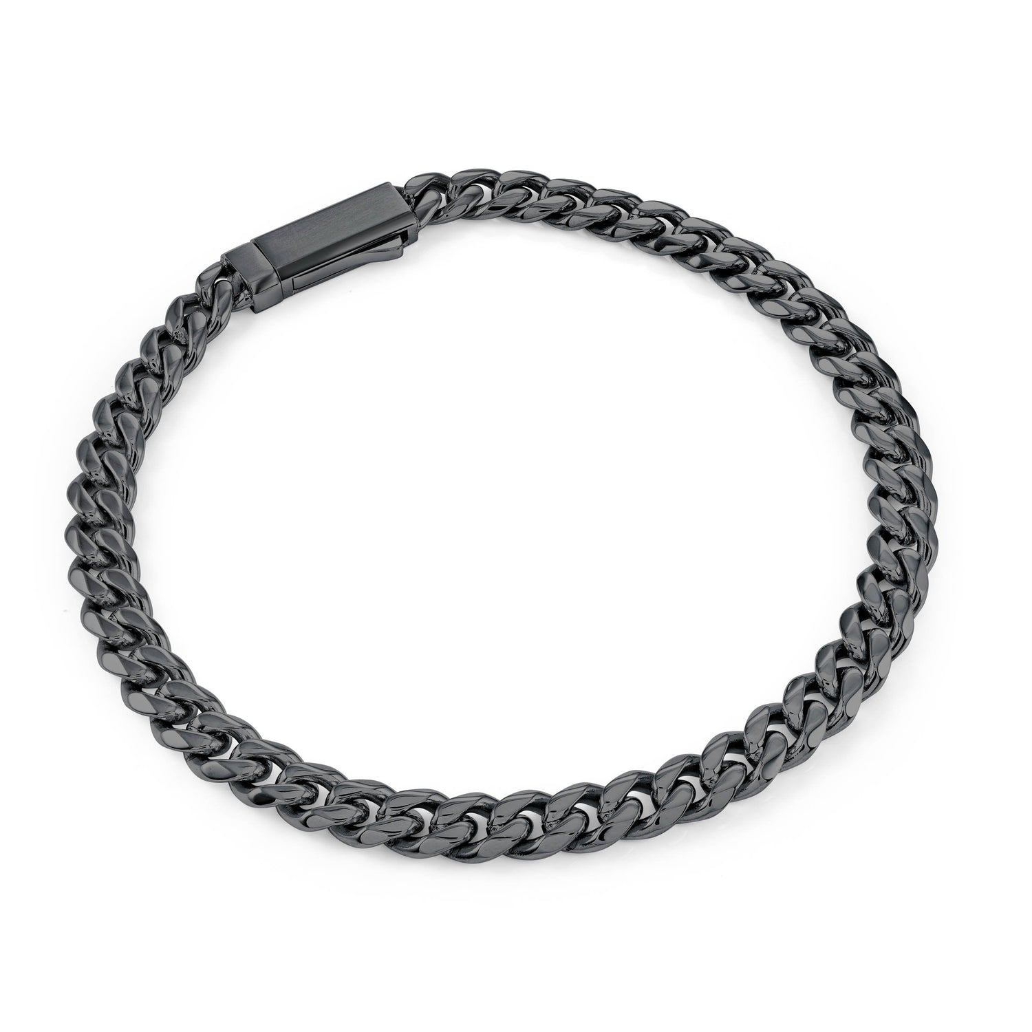 4.6MM Black Curb Link Bracelet, Key Clasp, 8"