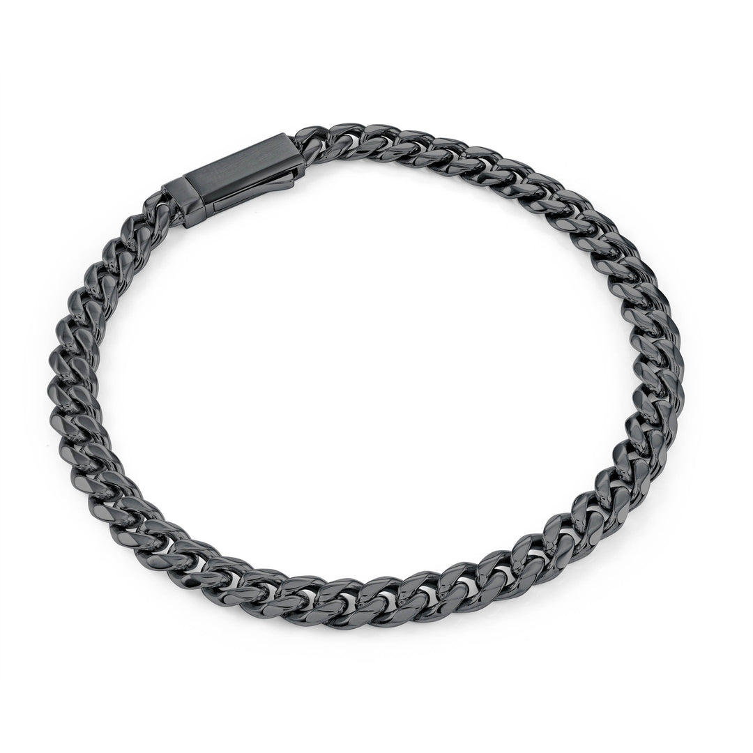 4.6MM Black Curb Link Bracelet, Key Clasp, 8"