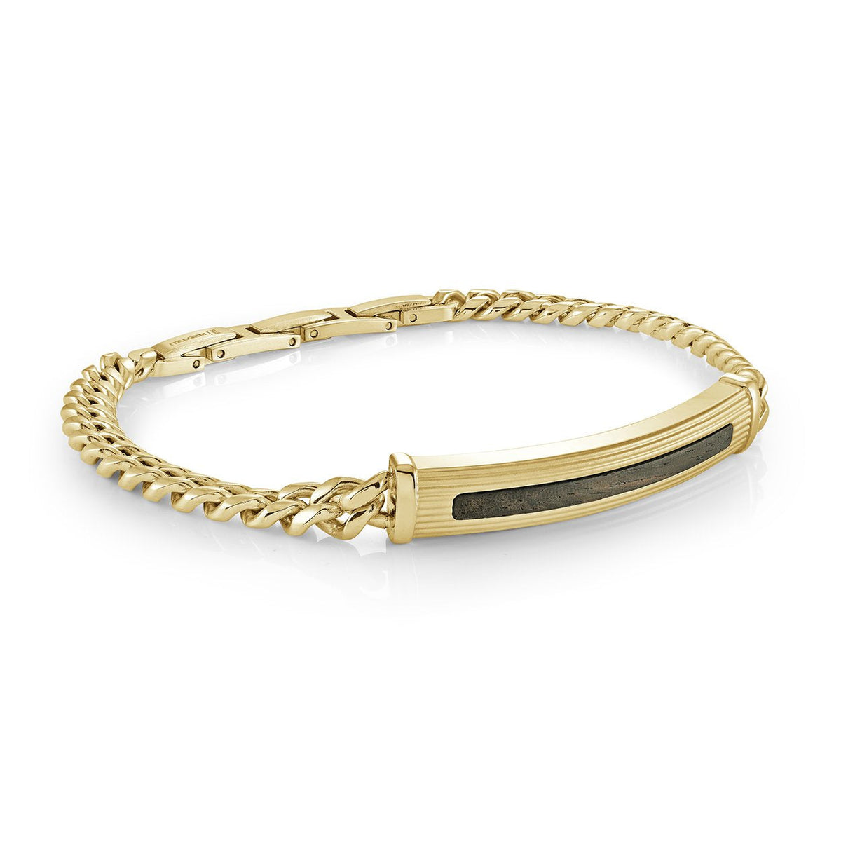 Wood and Ribbed Pattern ID Style Bracelet