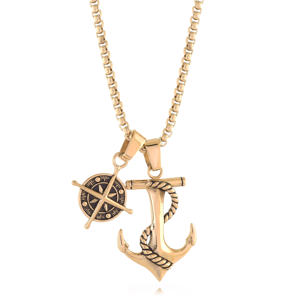 Gold IP Compass & Anchor Pendant