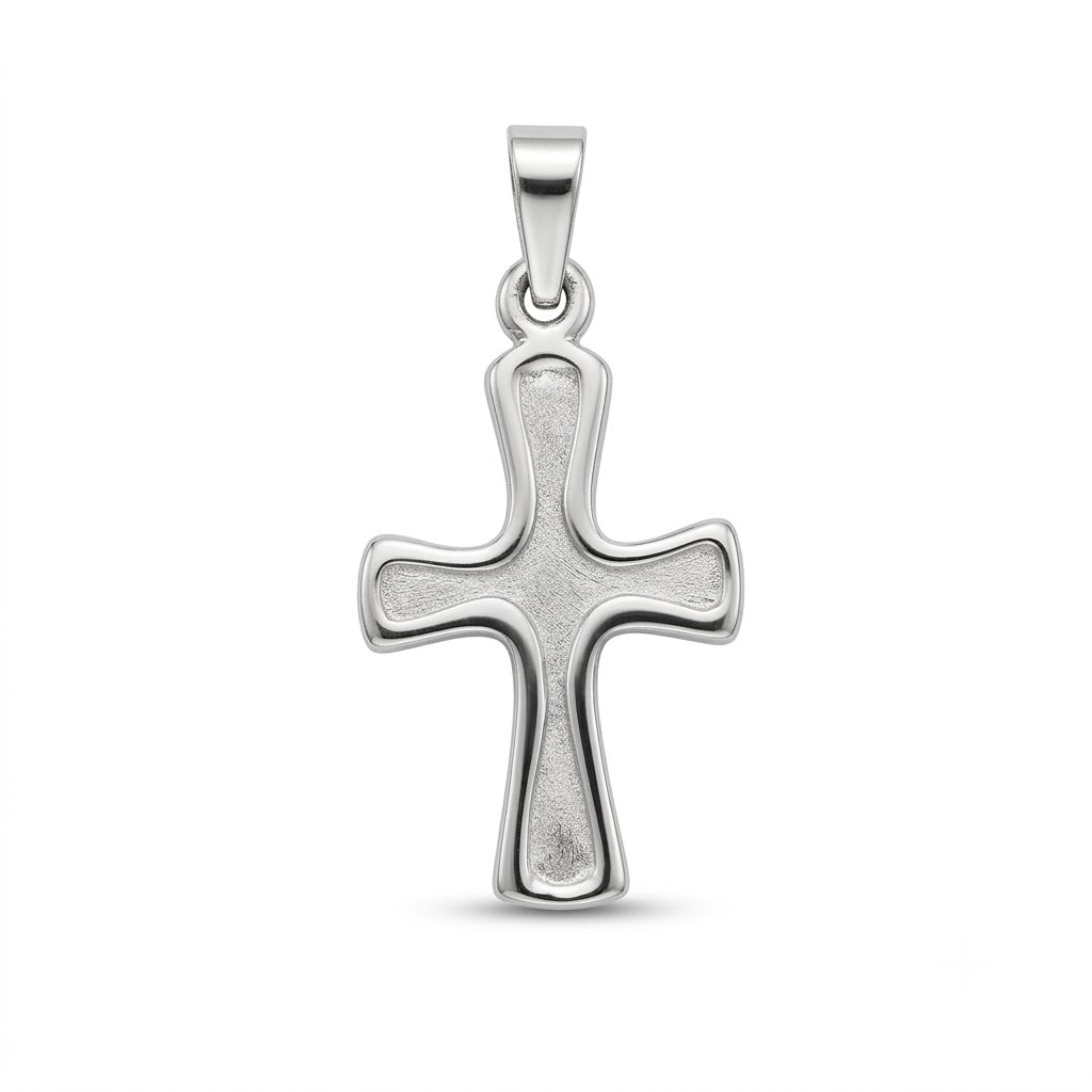 Rhodium-Plated Sterling Silver Textured Outline Cross Pendant