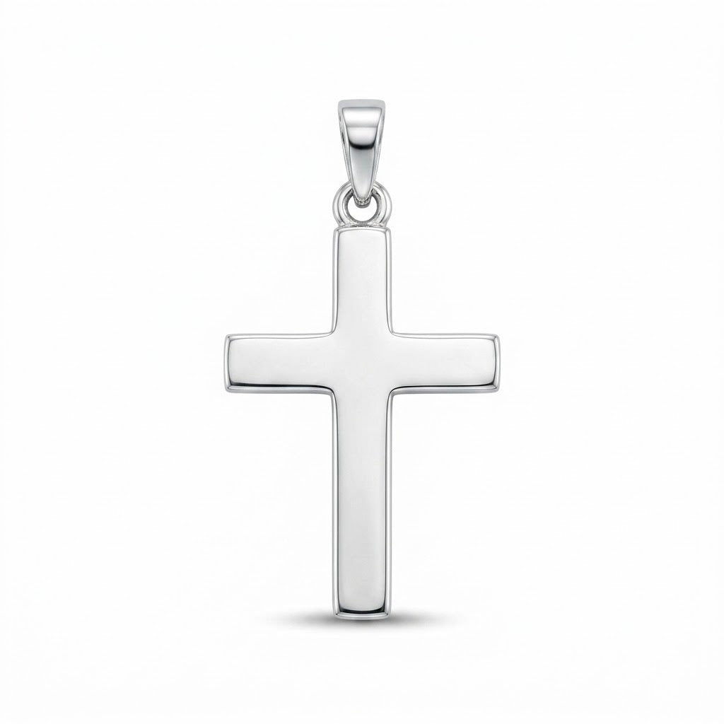 Rhodium-Plated Sterling Silver Polished Plain Cross Pendant