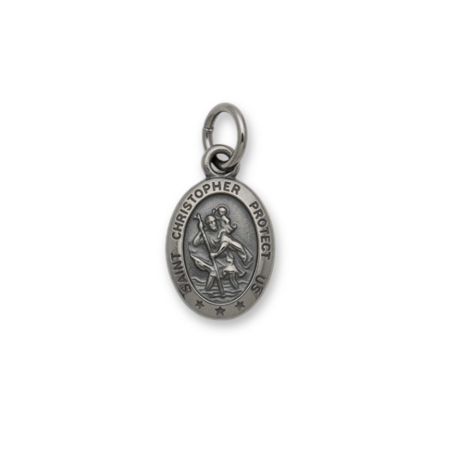 Sterling Silver Tiny 10x6mm Oxidized St. Christopher Medal Pendant