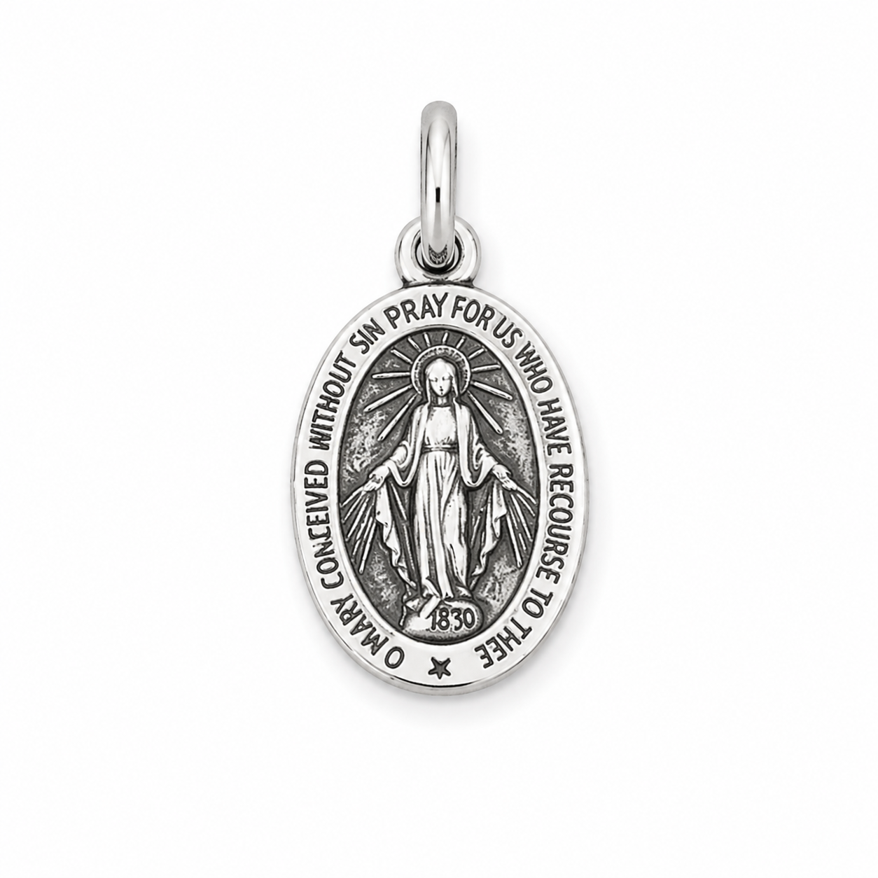 Sterling Silver Small 12x10mm Oval Miraculous Medal Pendant