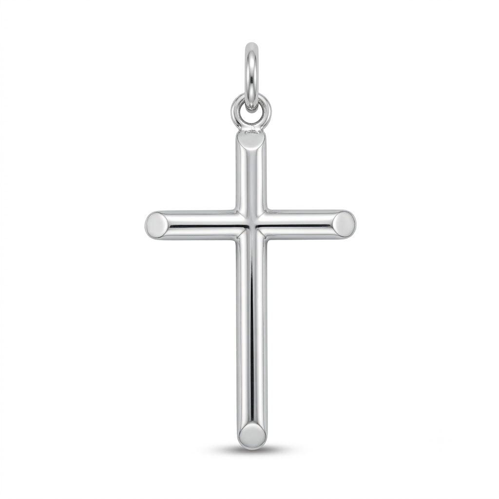 Rhodium-Plated Sterling Silver Polished Tubular Cross Pendant