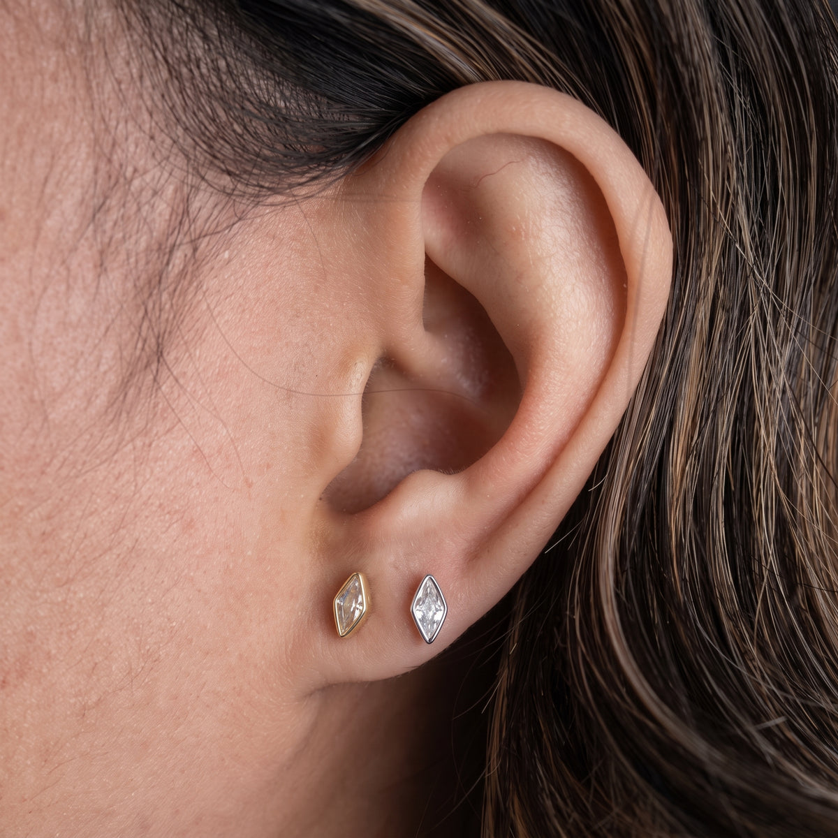 Mini Marquise Shaped CZ Stud Earrings, Gold Vermeil