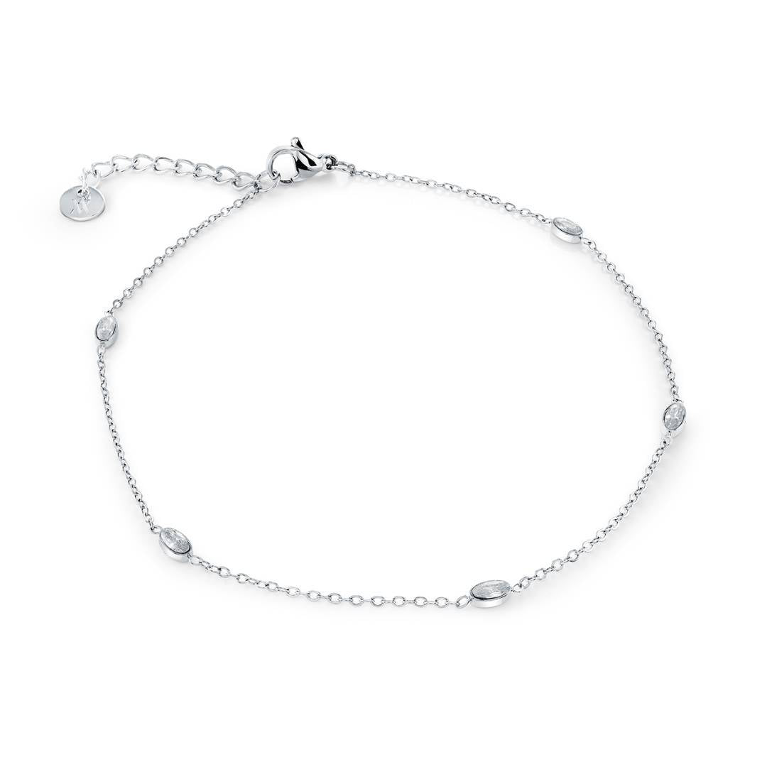 Stainless Oval Cubic Zirconia Station Bracelet