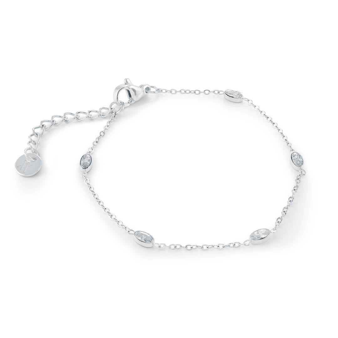 Oval CZ Staion Anklet, Stainless Steel
