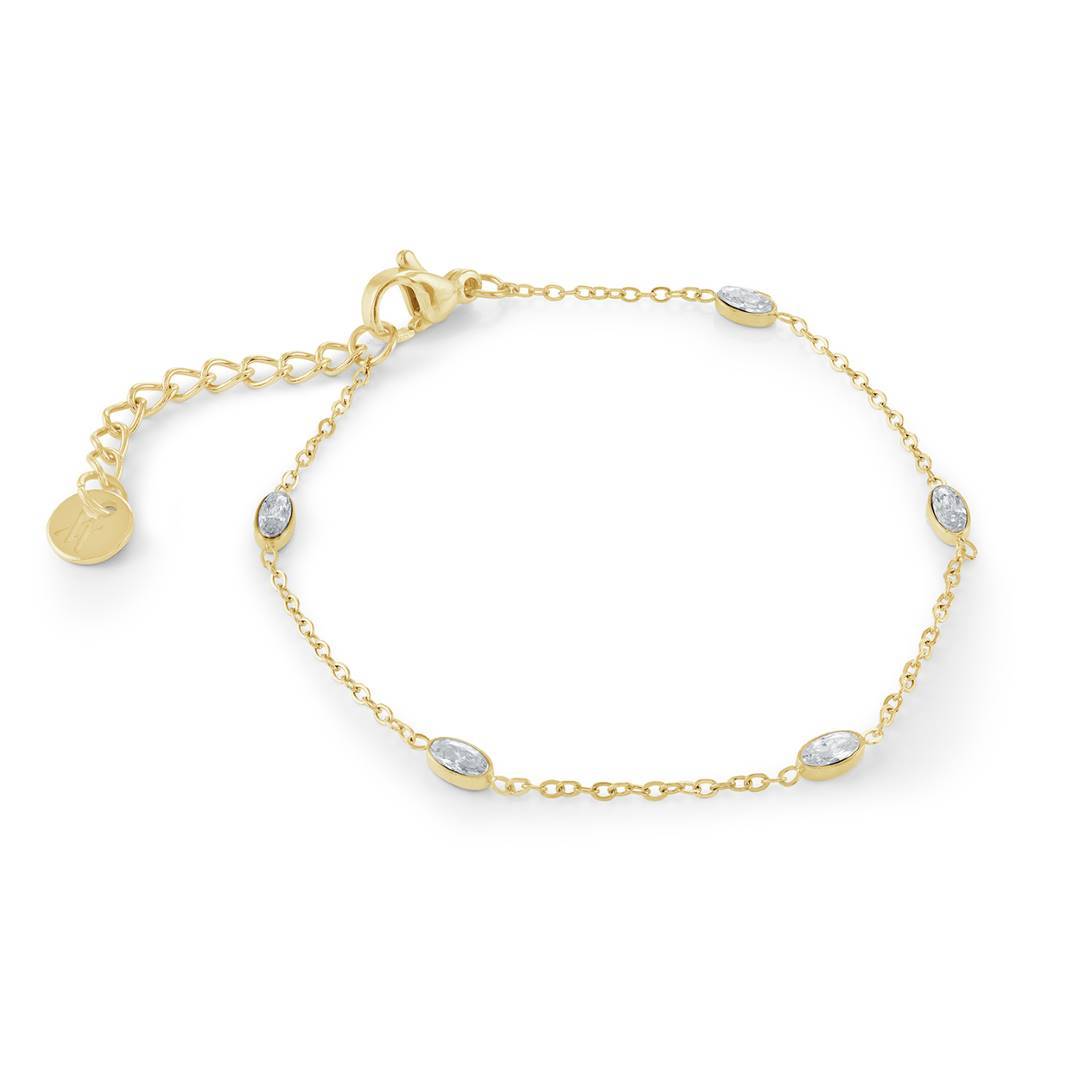 Oval CZ Station Anklet, Yellow Stainless Steel