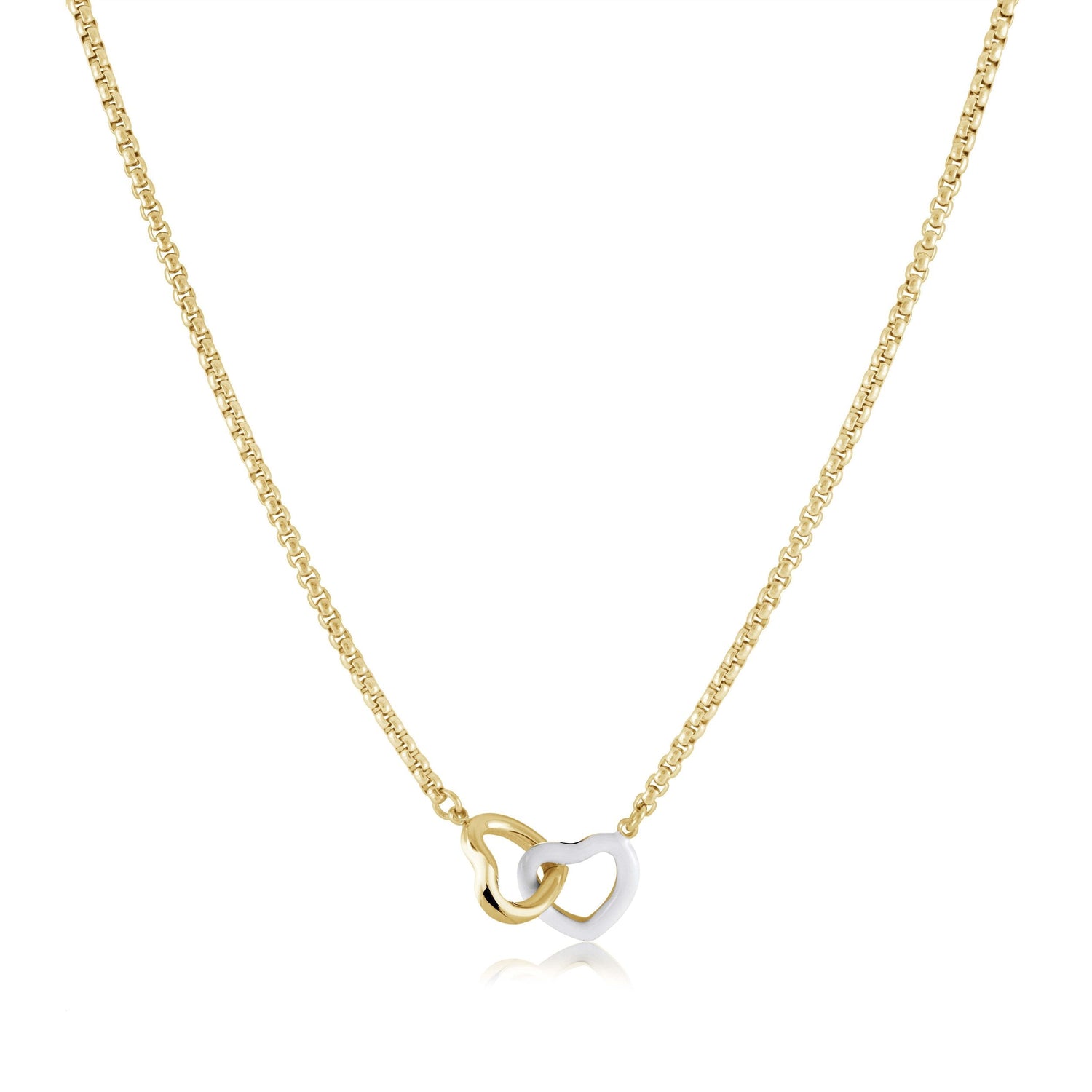 Italgem Gold IP & White Enamel Double Heart Pendant Necklace