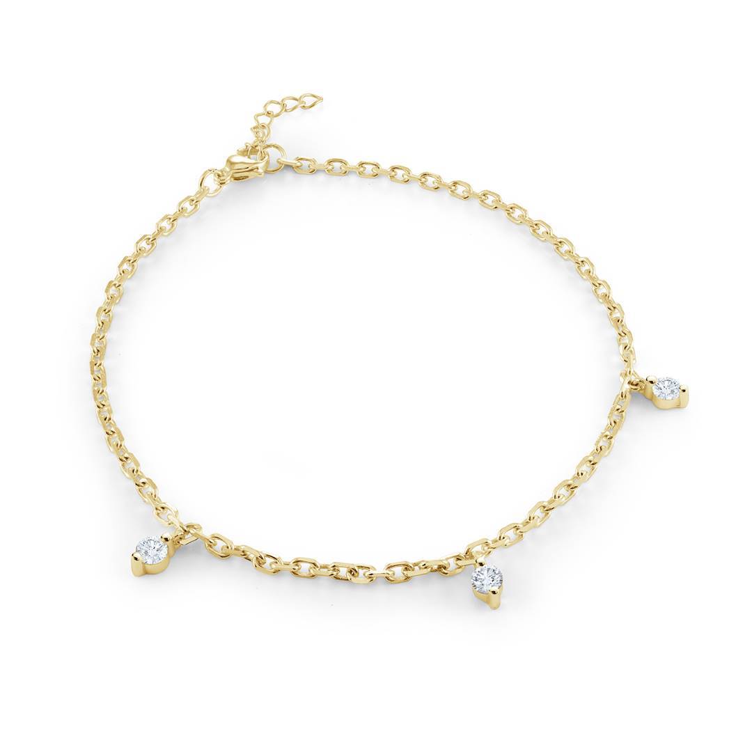 Veloria Gold IP Stainless Steel Oval Link Cubic Zirconia Drop Anklet