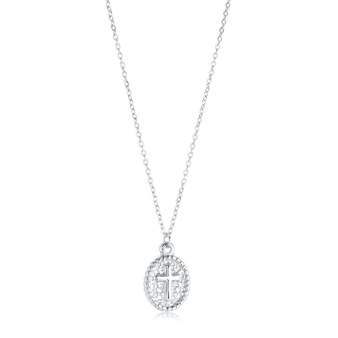 Hammered 17MM Oval Cross Pendant