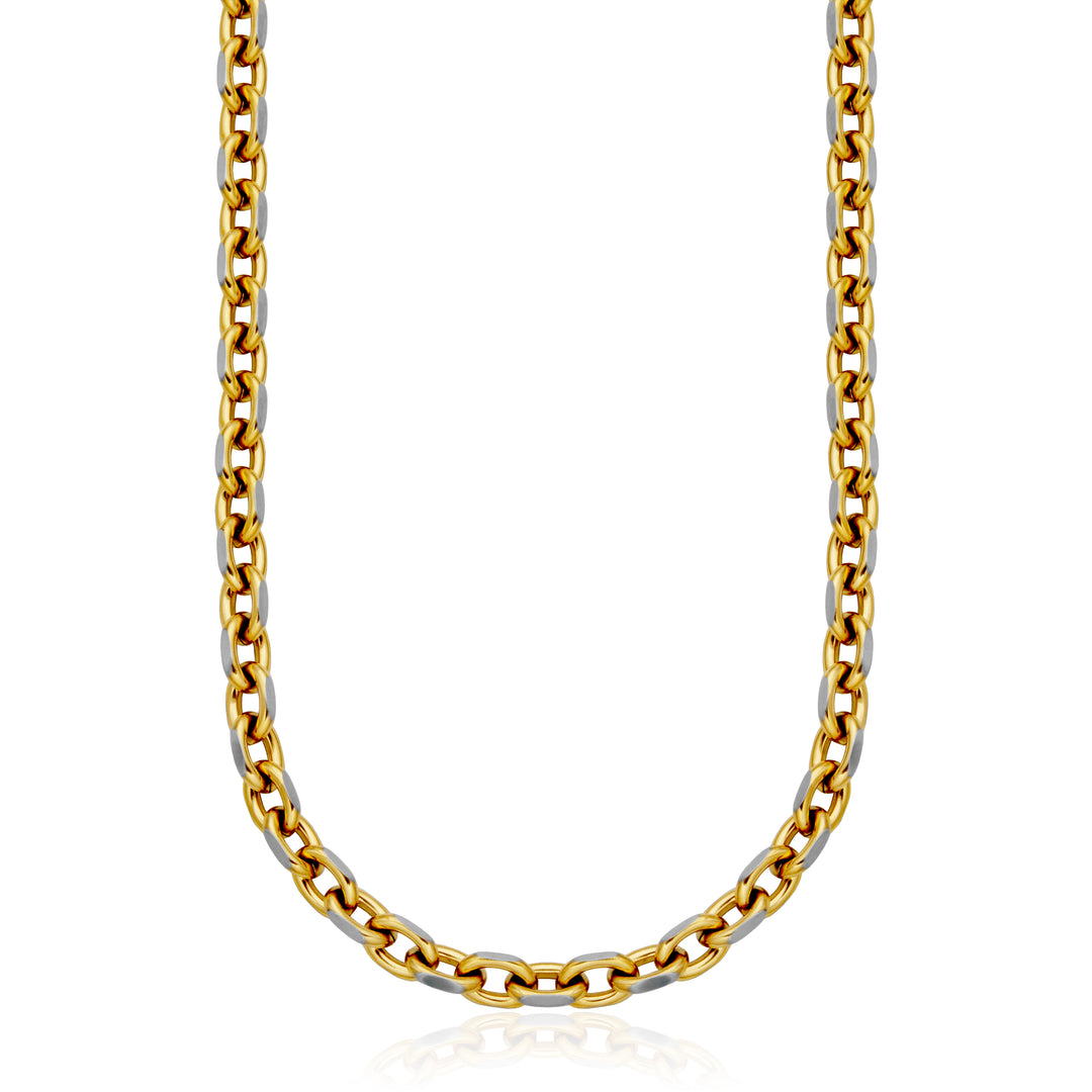 Gold Ion-Plated Two-Tone 8mm Matte and Polished Oval Link Necklace