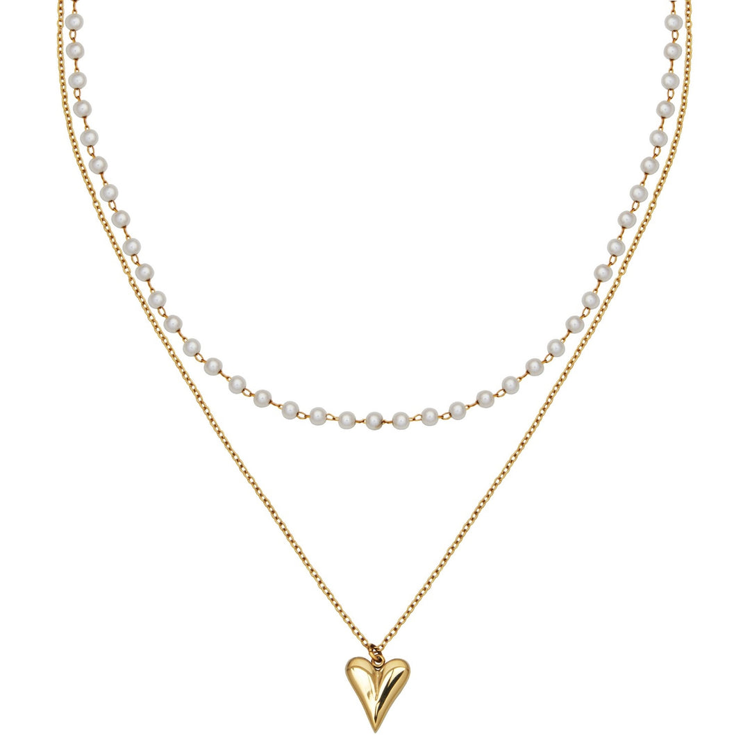 Layer Look Double Necklace, Puffy Heart Pendant