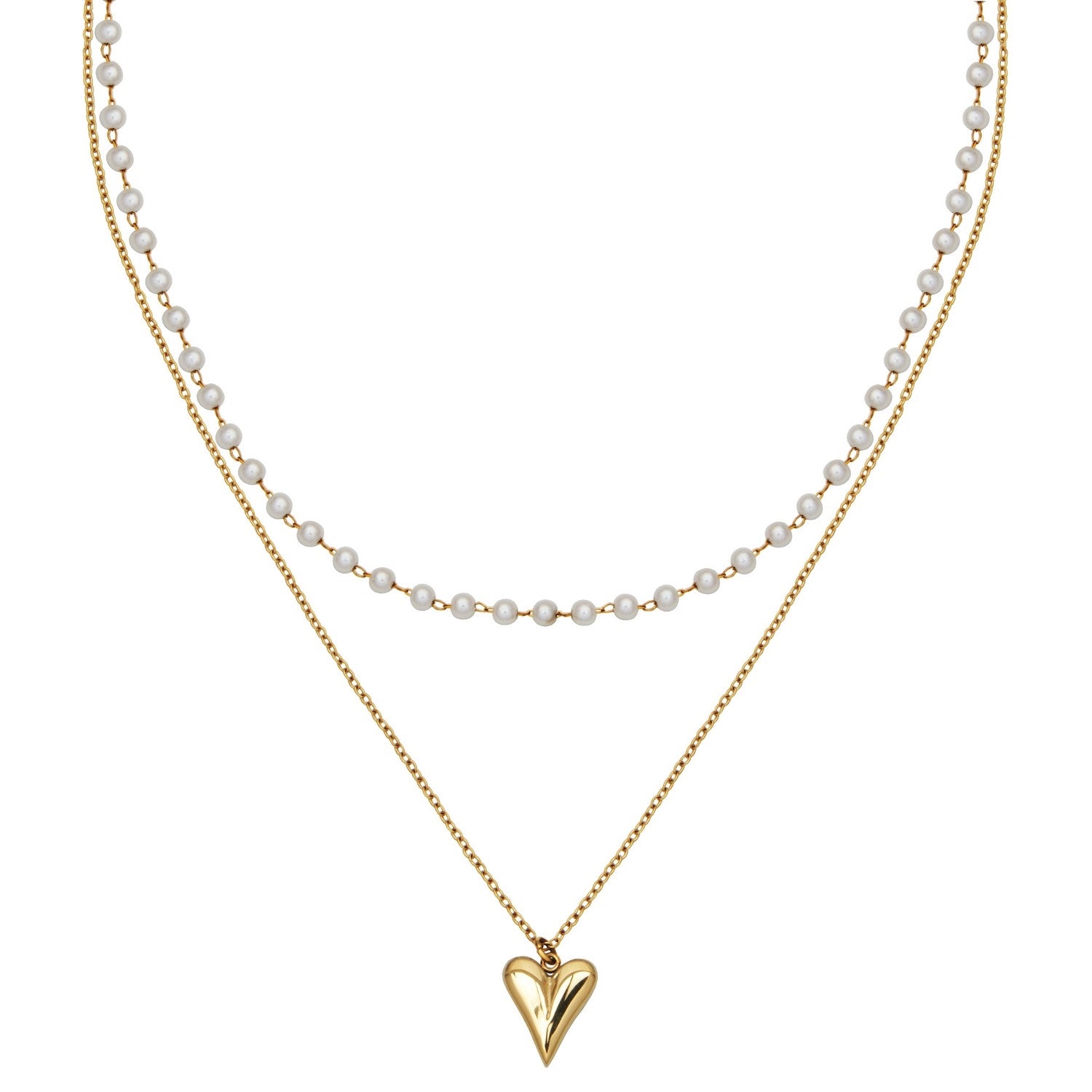 Layer Look Double Necklace, Puffy Heart Pendant