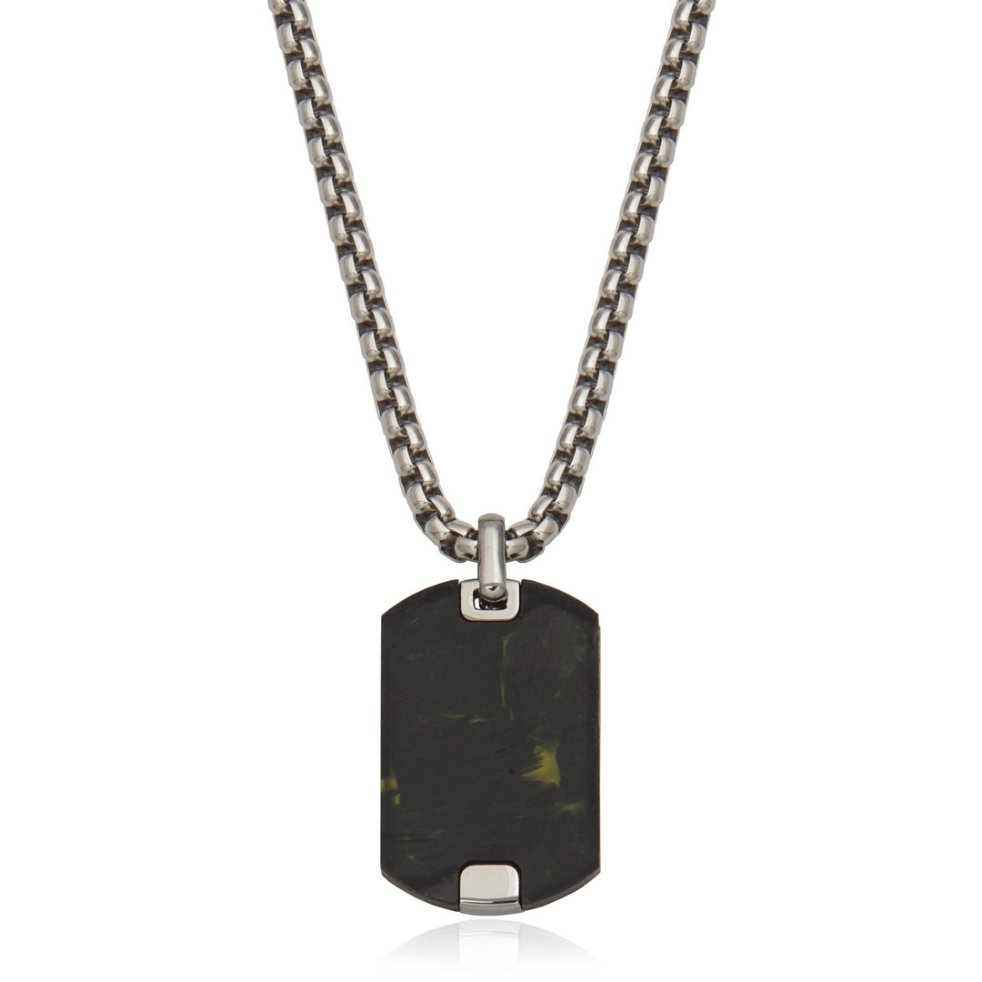 Stainless Steel Black and Green Carbon Fiber Dog Tag Necklace