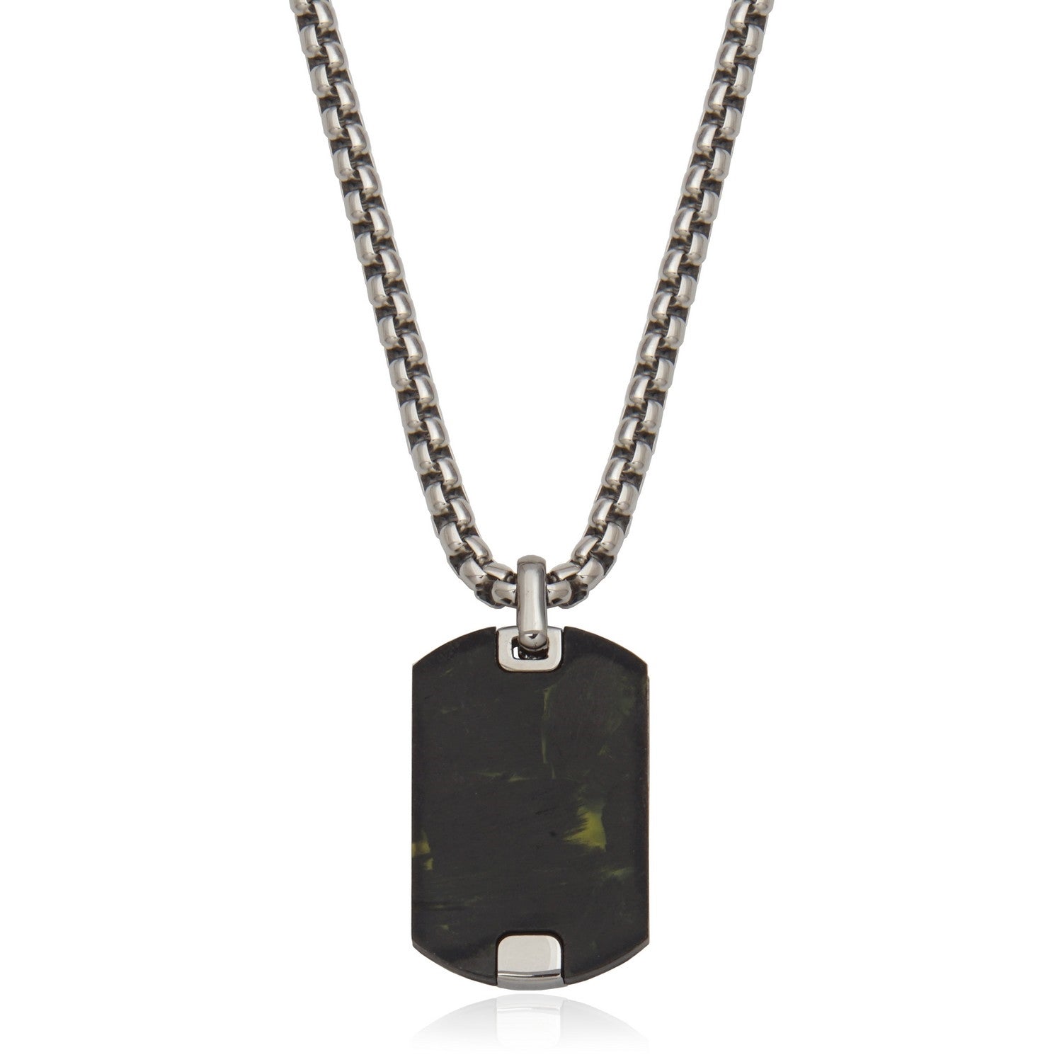 Stainless Steel Black and Green Carbon Fiber Dog Tag Necklace