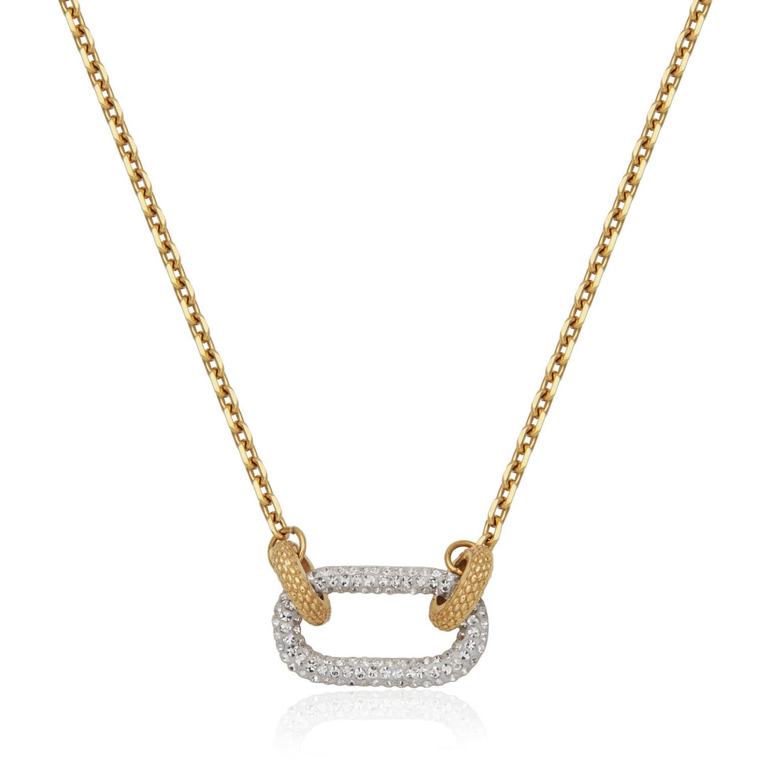 Gold Ion-Plated Stainless Steel Preciosa Crystal Interlink Necklace