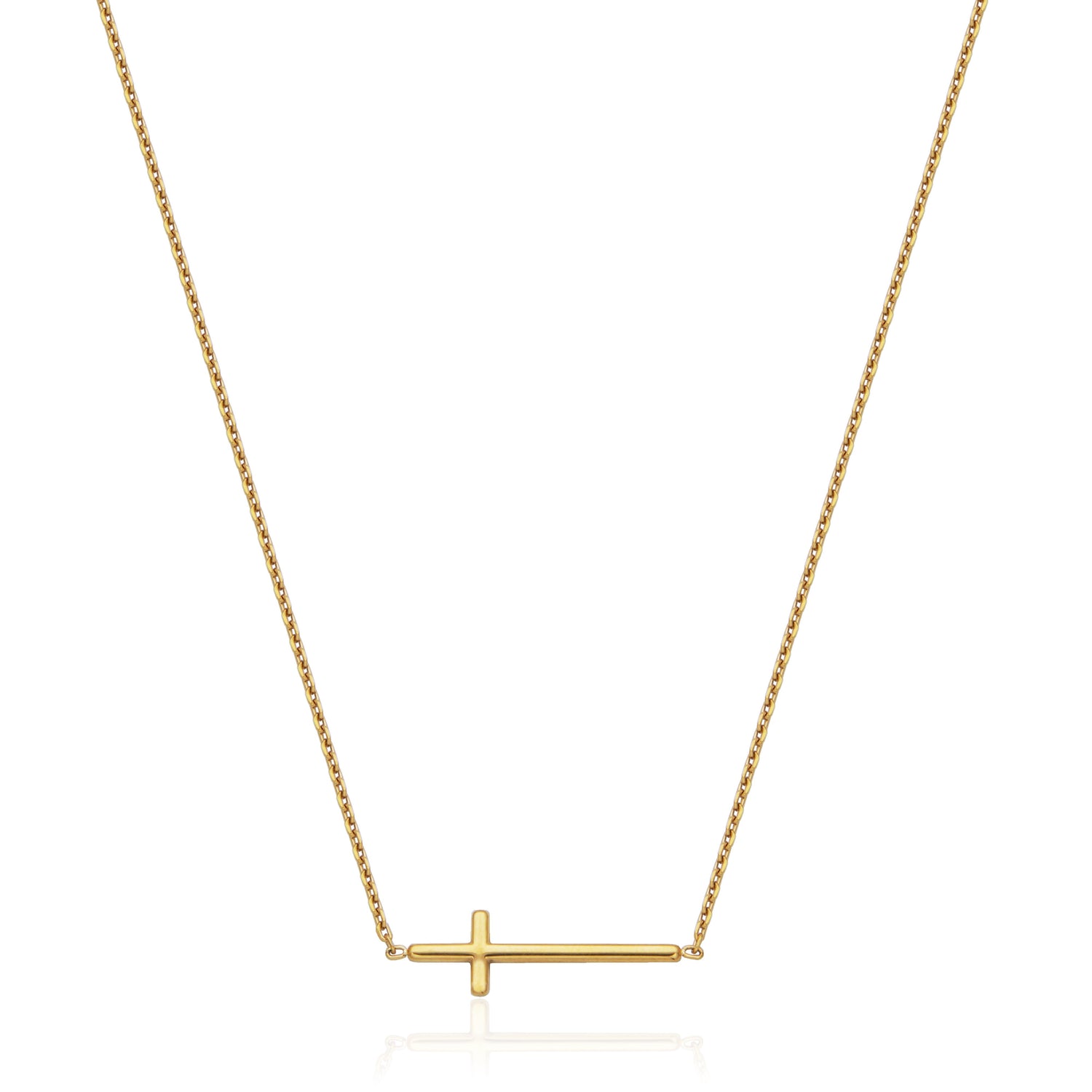 Gold Ion-Plated Stainless Steel Sideways Cross Necklace