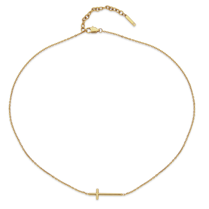 Gold Ion-Plated Stainless Steel Sideways Cross Necklace