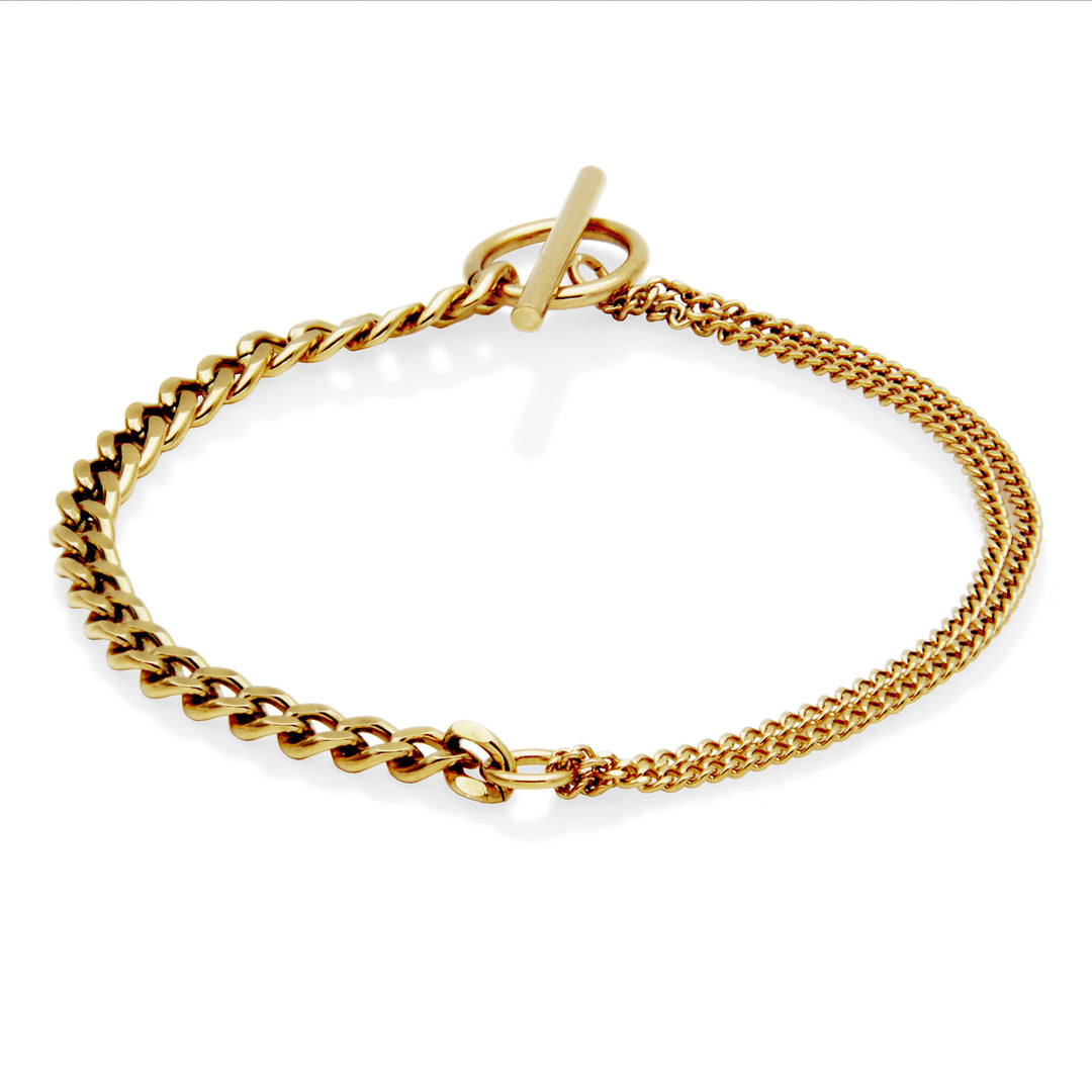 Gold Ion-Plated Stainless Steel Mixed Curb Link Toggle Bracelet