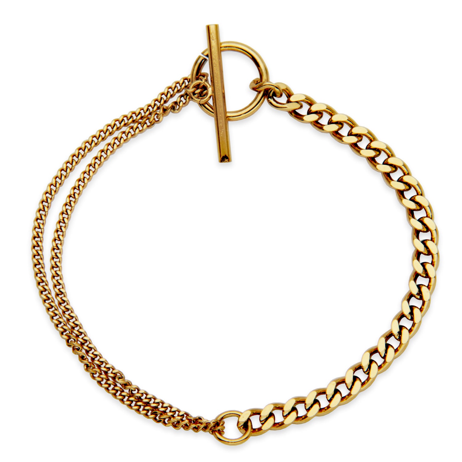 Gold Ion-Plated Stainless Steel Mixed Curb Link Toggle Bracelet