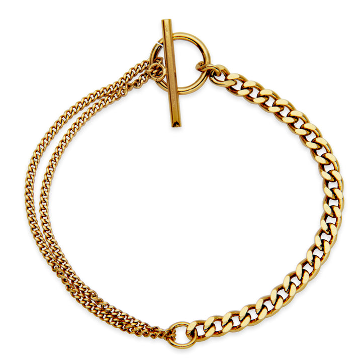 Gold Ion-Plated Stainless Steel Mixed Curb Link Toggle Bracelet