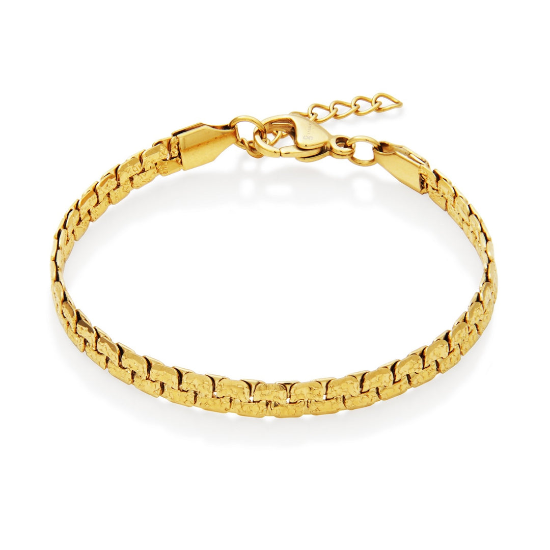 Gold Ion-Plated Stainless Steel 4.5mm Textured Link Bracelet