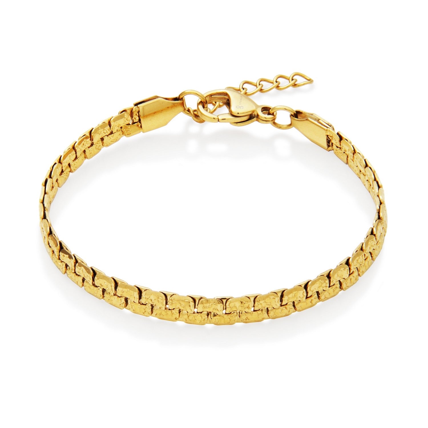 Gold Ion-Plated Stainless Steel 4.5mm Textured Link Bracelet