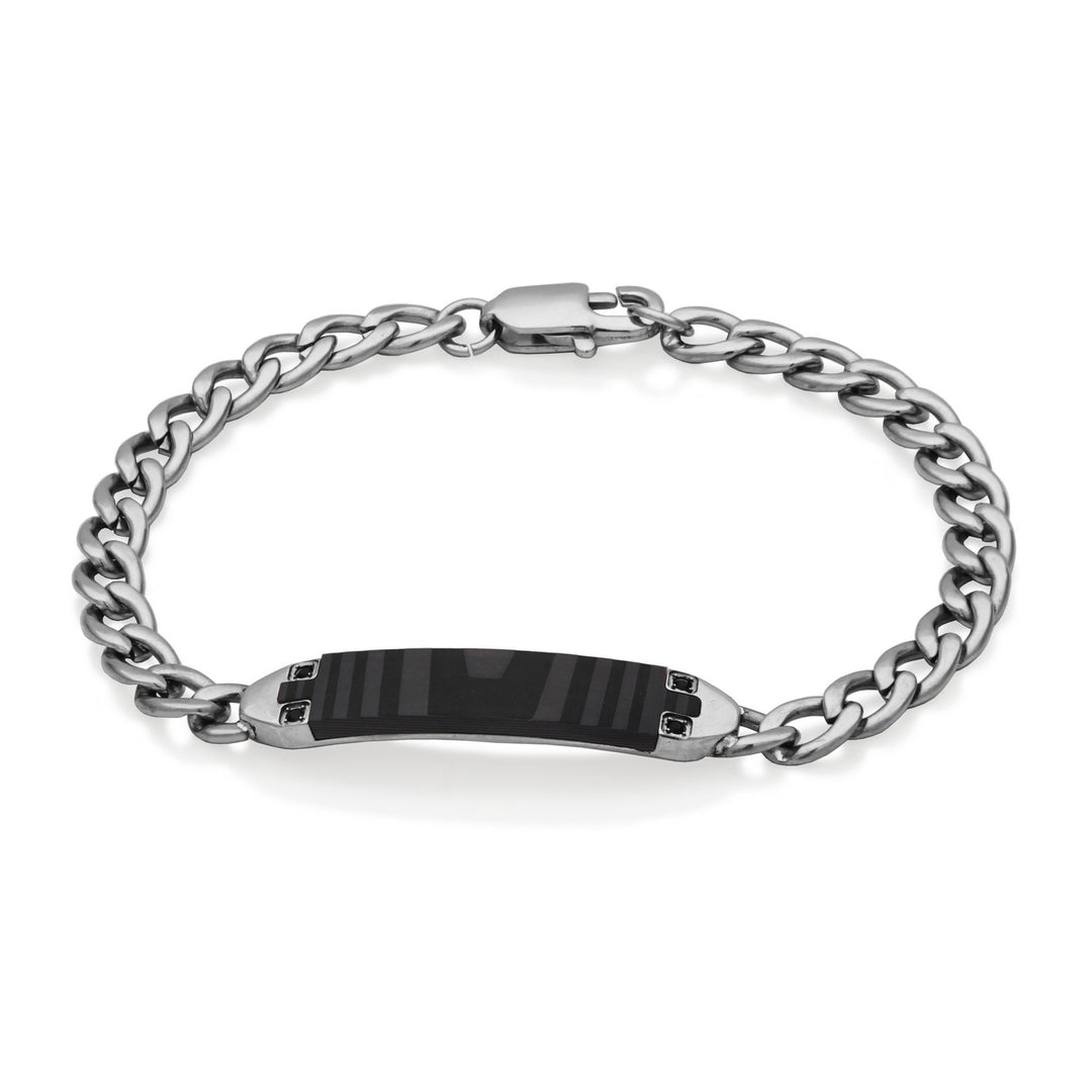 Stainless Steel ID Bracelet with Matte Carbon Fiber Inlay