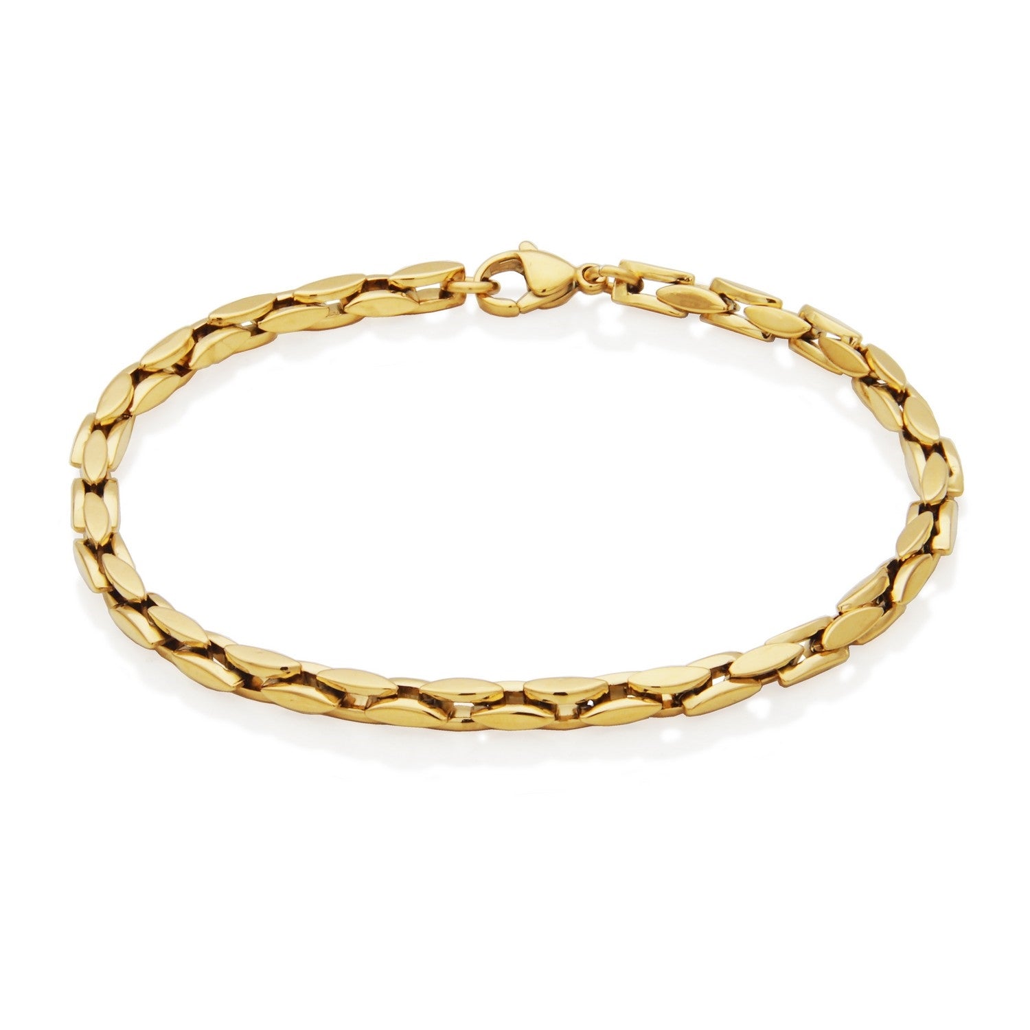 Gold Ion-Plated Stainless Steel 4mm Fluted Link Chain Bracelet
