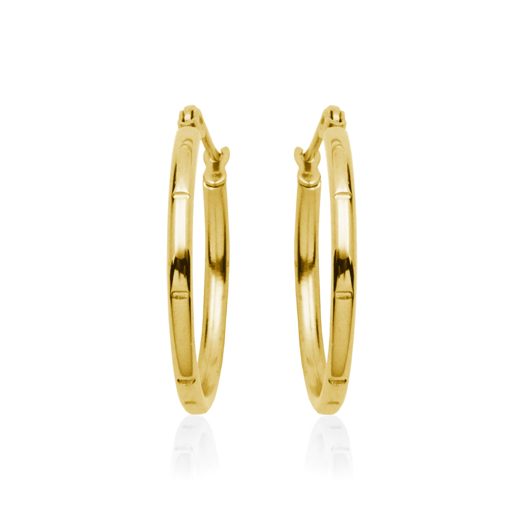 Gold Ion-Plated Stainless Steel 25mm Grooved Hoop Earrings